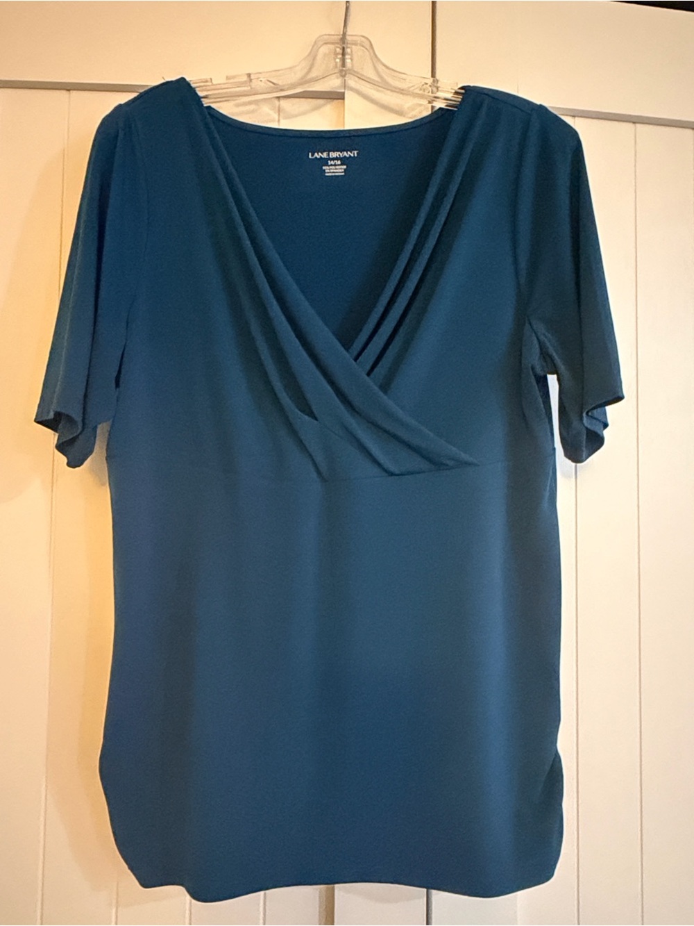 Lane Bryant Teal Draped V-Neck Short Sleeve Tunic